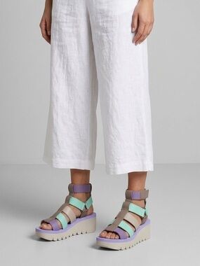 Fly London New Yufi Platform Wedge Gladiator Sandals Sz 41 10 Pastel Grey Violet